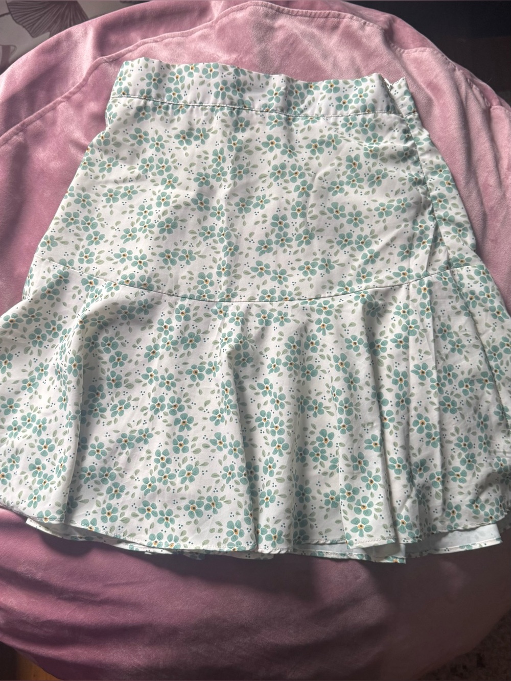 Floral Teal & White Flared Skater Skirt